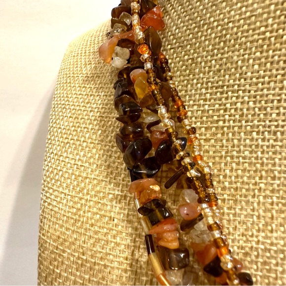 Multi-color Genuine Gemstone & Glass Bead Necklace multistrand, quartz carnelian - Picture 5 of 11